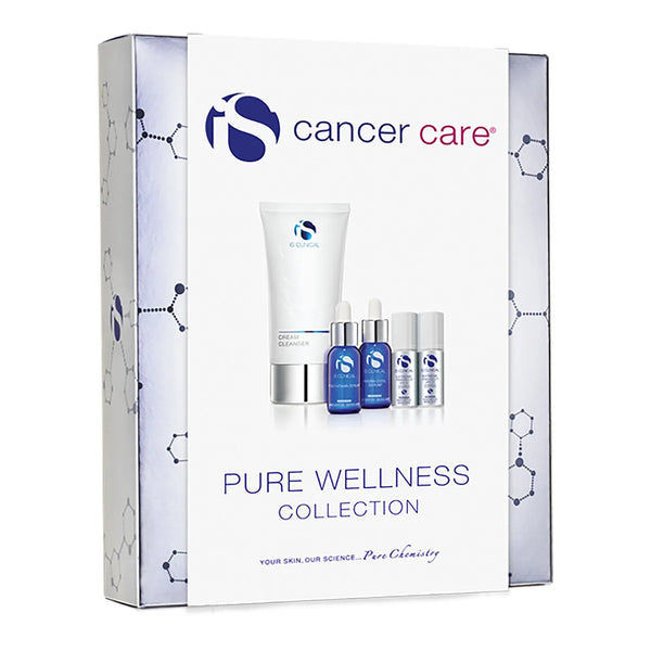 iS Clinical Cancer Care Pure Wellness Collection box showing cream cleanser tube and four small serum bottles