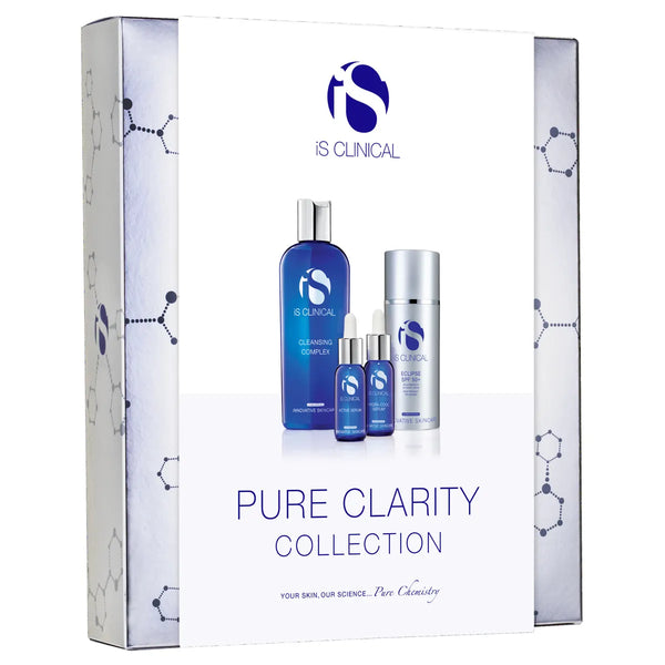 iS Clinical Pure Clarity Collection box: Cleansing Complex, two serum droppers and Eclipse SPF 50+