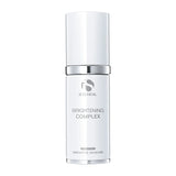 iS Clinical Brightening Complex in white pump bottle with silver accents on white background
