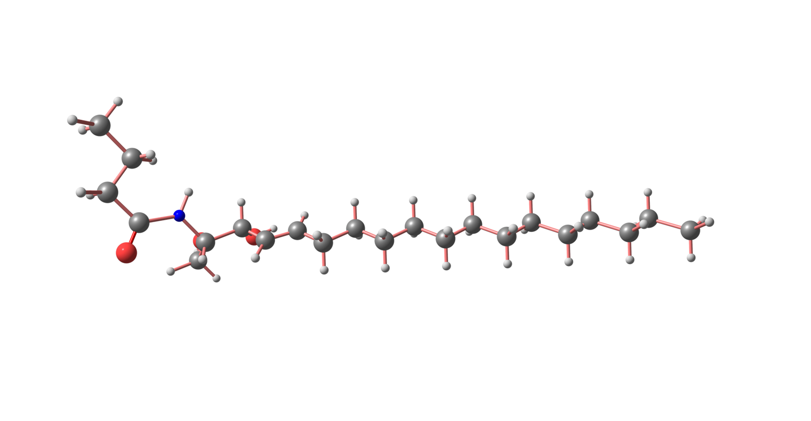 3D molecular structure of ceramide showing carbon, hydrogen, oxygen, and nitrogen atoms